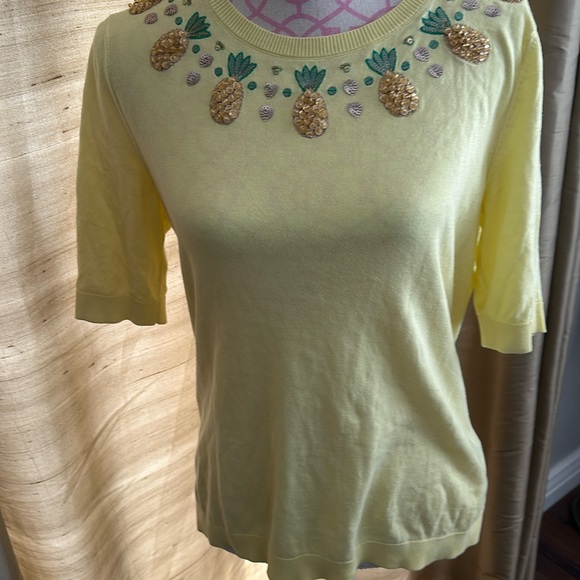 Talbots cotton rayon short sleeve sweater with pineapples, beaded and sequins - Picture 1 of 3